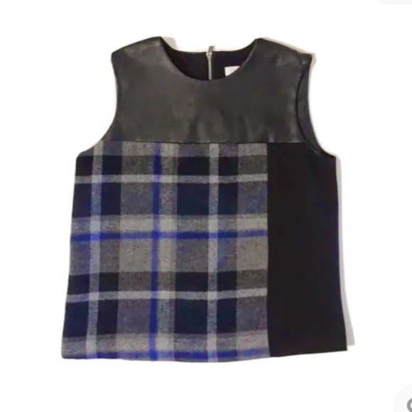 Calvin Klein Sleeveless Blue Black Plaid mixed media top size small - Picture 2 of 10
